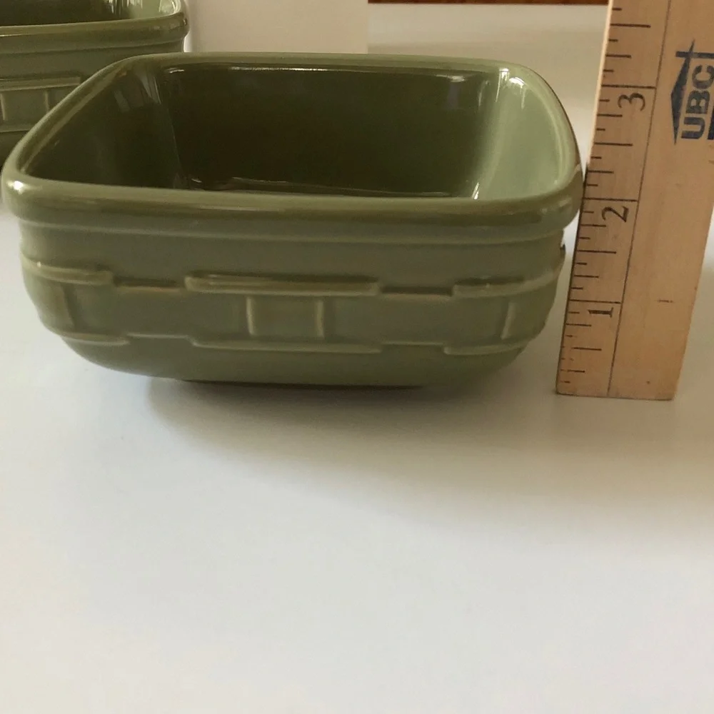 Set of 2 Longaberger Pottery square bowls classic Woven Traditions Sage Green